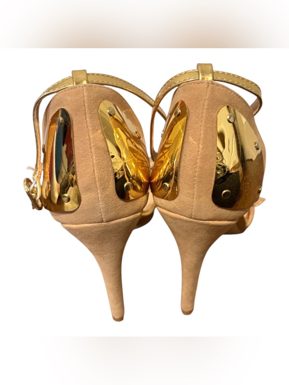 LILIANA Gold and Tan Ankle Strap Stiletto Sandals - Picture 4 of 4